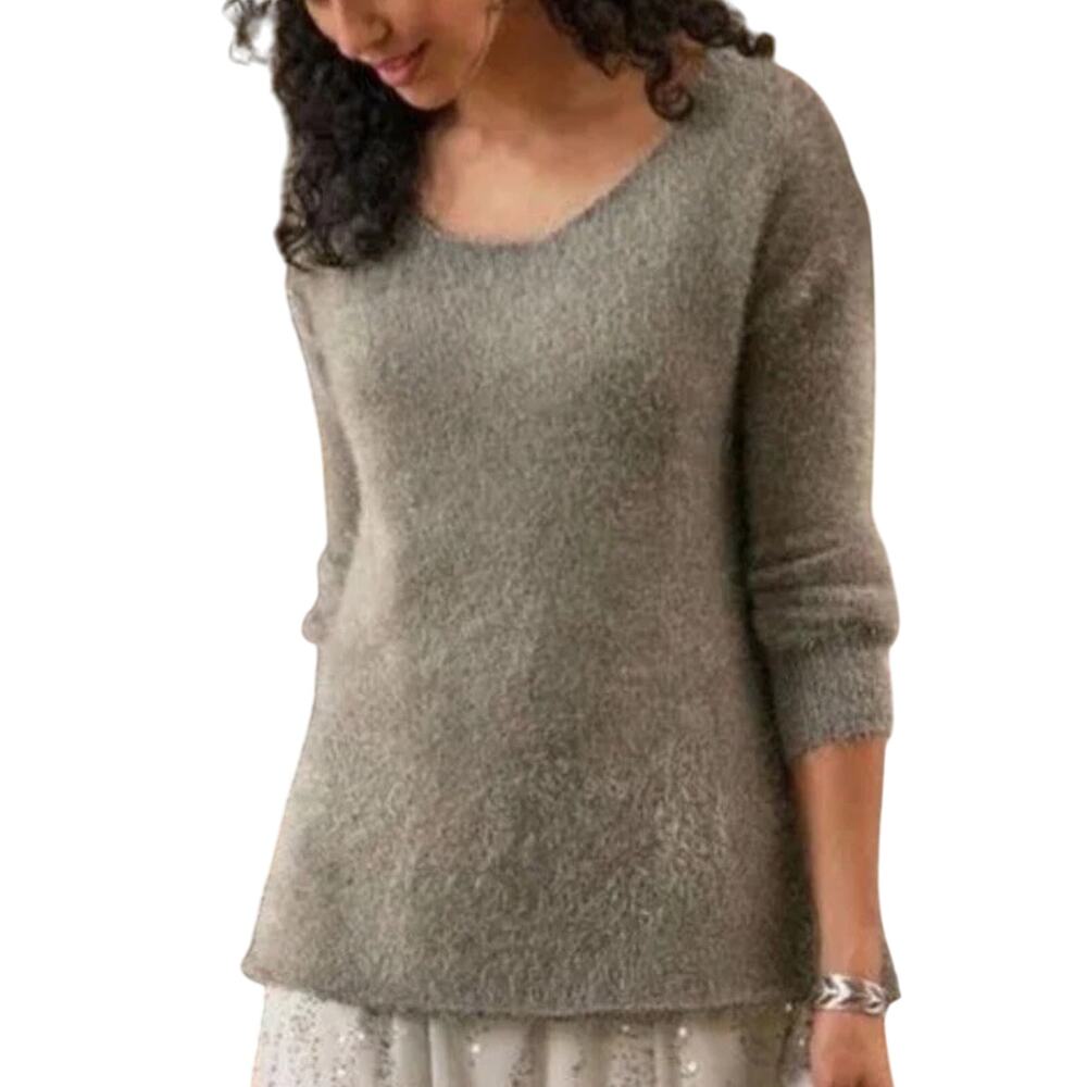 Soft Surrounding Fuzzy Gray Metallic Long Sleeve Sweater Sz M